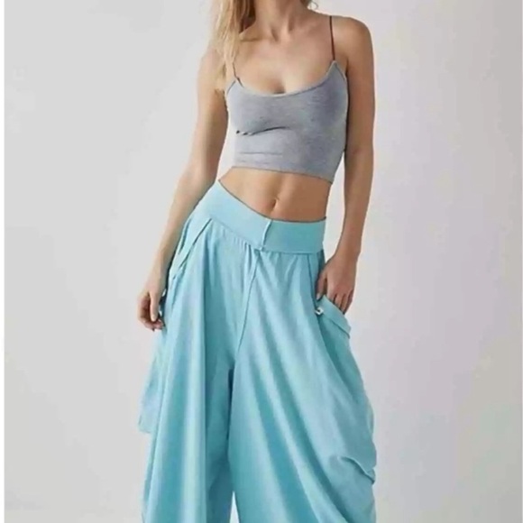 Free People Aqua Blue Summer Slumbers Wide Leg Harem Pants Small NEW NWOT - Picture 5 of 6